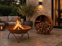 Brasero avec support de rangement pour bois de chauffage - Ensemble foyer extérieur à bois et support à bûches pour jardin et terrasse (disponible séparément)