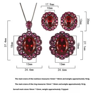 Fashion 13*18-10-12mm Red Zircon Black Gold Plated Eco-friendly Copper Vintage Pendant <b>Earring</b> <b>Set</b> Women's Zirconia Jewelry <b>Sets</b> - Product Image 2