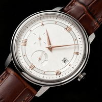 Montre pour homme, cadran à chiffres romains, sous-cadran pour les secondes, affichage de la date, bracelet en cuir véritable