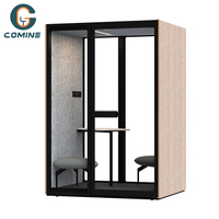 Cabine de réunion insonorisée mobile moderne pour 2 personnes, finition grain de bois, écologique, pour entrepôt, salon, hôtel, centre commercial, bureau