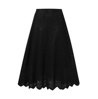 Ensemble 2 pièces en tricot ajouré pour femme, cardigan à col en V avec boutons perlés, jupe midi en dentelle, élégant costume en tricot pour femme