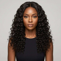 Perruque brésilienne Remy courte à ondulations profondes en cheveux humains, avec dentelle HD, sans colle, haute qualité, densité 200%, double tirage, pour femmes de petite taille