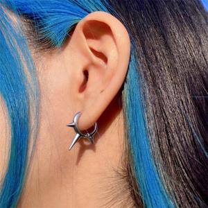 Vintage Unisex Punk Style Three Cone Nails Earring Stainless Steel <b>Silver</b> Jewelry Women Men Hoop Earrings - Product Image 4