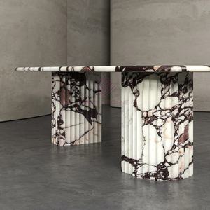 Роскошный дизайн, мебель из натурального камня, высококачественный обеденный стол из мрамора Calacatta с рифленым базовым верхом - Product Image 4