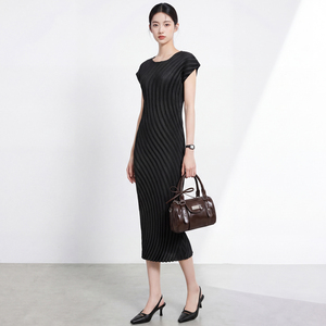 Vestidos Elegantes Vintage de Alta Gama para Mujer, Asimétricos, con Manga Casquillo, Diseño Miyake, Pliegues Irregulares, Cintura Natural, Largo hasta la Rodilla - Product Image 2