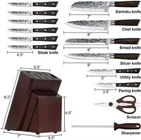 Ensemble de 16 blocs de couteaux de cuisine Messer en acier inoxydable forgé de haute qualité avec manche en bois de Pakawood