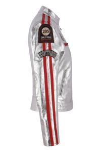 Custom 100% Genuine <b>Silver</b> Vintage Wax Nappa Leather <b>Women</b>’s <b>Jacket</b> Retro Wax Finish YKK Zipper Custom Brand Private Label OEM - Product Image 3