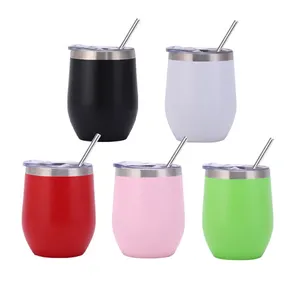 Biểu Tượng Tùy Chỉnh Cá Nhân 12Oz Sơn Điện Đôi Tường Thép Không Gỉ Cách Điện Rượu Vang Cốc Với Nắp