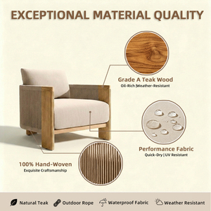 Sillón de Exterior de Teca Natural, Muebles de Ratán Duraderos con Cojín Impermeable para Hoteles Boutique y Terrazas de Villas - Product Image 3