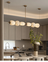 Lustre linéaire artistique en métal et albâtre pour îlot de cuisine, salle à manger, prix d'usine en gros