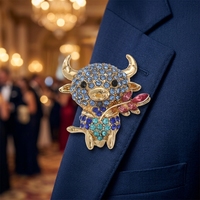 Broche en alliage en forme de branche mignonne, motif animal du zodiaque, haut de gamme, entièrement sertie de cristaux, accessoire de corsage, mascotte, cadeau unisexe