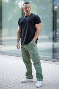 Pantalon de sport décontracté pour homme avec grandes poches Automne Splicing Couleur unie Taille moyenne Front plat Coupe droite ample Nouveau pantalon de travail - Product Image 5