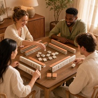 Set Mahjong Seni Crane dan Lotus dengan Ubin Berlapis Dua Warna dalam Nuansa Peach Hangat dan Hijau Tua untuk Hiburan dan Permainan di Rumah yang Penuh Seni