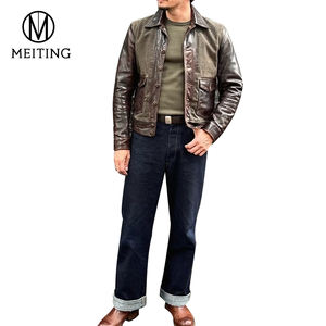 جودة عالية خمر الفاخرة للماء سترة جلدية للرجال مخصص الوقوف طوق مع قماش قماش لفصل الشتاء - Product Image 2