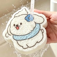 FF6044 Éponge de cuisine naturelle en pulpe de bois, écologique, motif chien de dessin animé, non abrasive pour casseroles et vaisselle