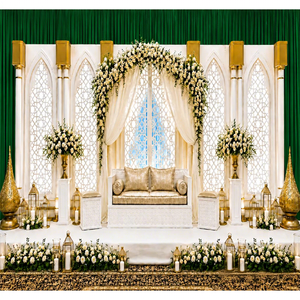 Configuración de Escenario de Recepción Estilo Palacio con Arcos de Madera, Compre Paneles de Fondo para Escenario de Boda Árabe con Acabado Blanco de Lujo - Product Image 1