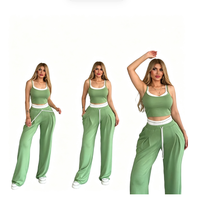 Ensemble deux pièces pour femme : Gilet et pantalon coupe ample, Nouvelle Collection, Styles sportifs et streetwear décontractés, Lettres contrastantes, Double ceinture