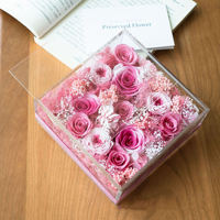 Roses éternelles de luxe JFD, roses préservées dans une boîte en acrylique pour la Saint-Valentin, la remise des diplômes, le Nouvel An, Noël, Thanksgiving, cadeau