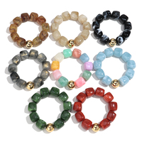 Nouveau Bracelet Perlé Fait Main Tendance 45 Couleurs Perles Géométriques Carrées Colorées Bracelet Élastique Rond en Acrylique Plaqué Or