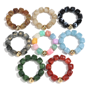 Hot Fashion New 45 Colors Handmade Beaded Bracelet Colorful Geometric Square <strong>Beads</strong> Gold Plated Round Acrylic Elastic Bracelet - Product Image 4