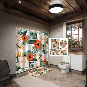 Modern Eco-Friendly Bathroom Shower Curtain Waterproof 3D Carpet Entrance <b>Doormat</b> Four-Piece Set Toilet Seat <b>Customized</b> Shape - Product Image 3
