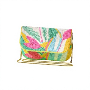 Luxury Embroidery Beaded Clutch Bag Women Tropical Floral Pattern Bohemian Style Summer Crossbody <b>Purse</b> Open Closure Chain Strap - Product Image 1