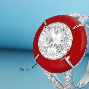 Bague <span class=keywords><strong>Halo</strong></span> en argent sterling 925 plaqué rhodium avec émail rouge et zircon cubique rond - Product Image 3