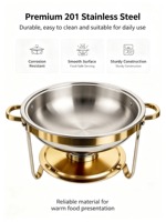 Plat à chafing classique en acier inoxydable 34 cm, plaqué or, résistant à la chaleur, chauffe-plats de buffet 2200g pour hôtels et banquets