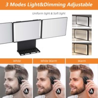 Coiffeuse pliable à trois faces pour le maquillage et la coupe de cheveux avec trois miroirs à lumière LED pour l'auto-coupe des cheveux Miroir de barbier à 3 voies