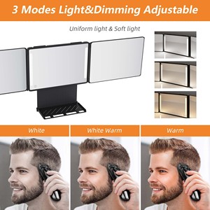 Có thể gập lại trifold 3 mặt cắt tóc trang điểm Vanity với LED ánh sáng Ba gương cho tự cắt tóc 3 Cách cắt tóc gương - Product Image 2