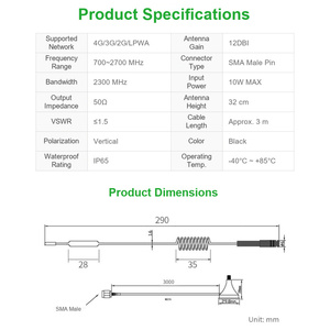Antenne 4G à gain élevé pour environnement extérieur, compatible 4G/3G/2G/LPWA, étanche, avec base magnétique, antenne pour carte mère - Product Image 4