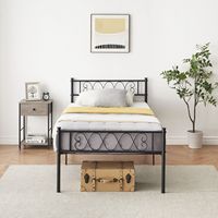 Cadre de lit double en métal noir avec tête de lit et pieds en fer, robuste, avec rangement, sans matelas, 1,5m 1,8m 2m, cadre de lit double pour la maison T07