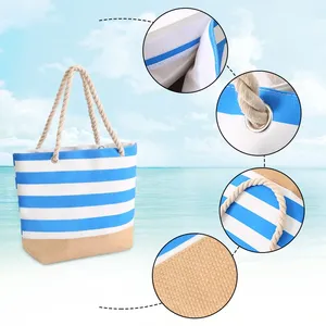 Custom Heavy Duty Waterproof <b>Canvas</b> Tote Private Label Beach Bag With Straw Weaving Promotional <b>Backpack</b> - Product Image 2
