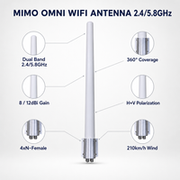 Antenne WiFi omnidirectionnelle MIMO 2,4/5,8 GHz 8/12 dBi extérieure 4 ports N-Femelle avec radôme en PVC pour point d'accès et routeur