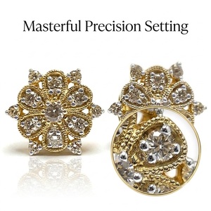 Elegantes Pendientes de Oro Amarillo de 18K con Diamantes Naturales, Diseño Floral, Estilo Vintage, Antiguo, con Detalle de Copo de Nieve, Joyería Fina, MOQ 1 pieza - Product Image 2