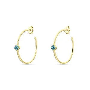 Personalized Flower Turquoise 18K Pure Gold Fashion Jewelry Handmade High Quality Plated Big Hoop C Shaped Stud Earrings