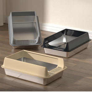 Toilette pour chat semi-fermée en acier inoxydable à côtés hauts, facile à nettoyer, de grande taille, anti-éclaboussures, épaisse - Product Image 2