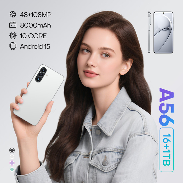 2026 Premium A56 Ai Color P3 7.3'' Amoled 16+1tb 8 Gen3 10-core 8000mah 10w Charge Smartphone Mobile Phone Android Smartphone
