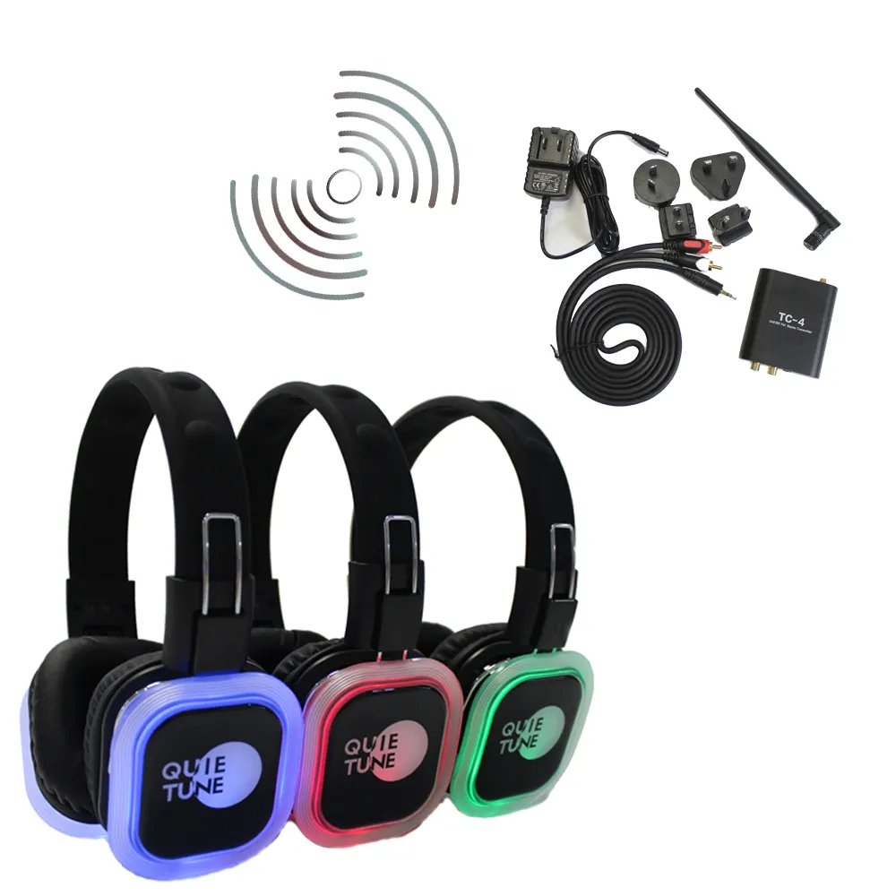high quality F39 silent disco headset oem earpieces Wireless Stereo Dj eyephone quiet clubbing headphones 3 channels