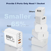 Bloc de chargeur USB C 60W Cubes de charge de téléphone USBC Adaptateur de prise d'alimentation de type C Chargeur rapide multiport pour iPhone 17/16/15/14/13/12
