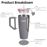 2 Bouteilles d'eau isothermes en acier inoxydable 18/8 sans BPA avec poignée et paille rétractable en Tritan pour le voyage