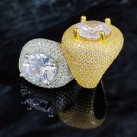 Bague unisexe tendance en gros, nouvelle, grande, en zircon, style hip-hop européen, polyvalente, avec incrustation de cuivre en forme d'œuf de pigeon, plaquée or, pour usage quotidien