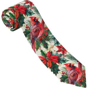 "Corbata de fiesta formal de flores rojas de pájaro de Navidad para hombres #### Suministros para fiestas" - Product Image 6