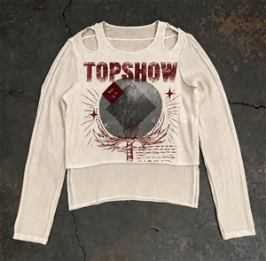 T-shirt in cotone personalizzata TOPSHOW con stampa serigrafica, in lino, vestibilità ampia, effetto vintage distressed, a doppio strato, a maniche lunghe, da uomo - Product Image 1