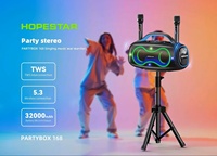 Enceinte portable Hopestar Party Stage Box 168 400W, étanche IPX6, avec 2 micros sans fil et éclairage RGB pour le camping