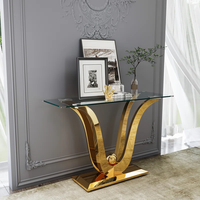 Table d'entrée moderne en acier inoxydable avec finition miroir Table console de couloir en verre trempé pour la maison Mobilier d'hôtel