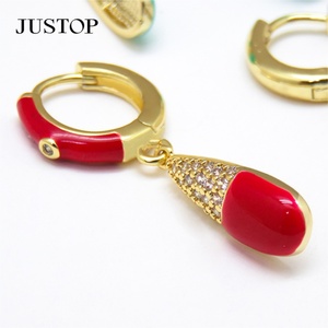 Wholesale Copper Zircon Geometric Pendant <b>Huggie</b> Earrings Gold Brass for Women Fashionable Trendy Accessories for Weddings - Product Image 5