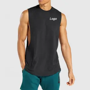 Camiseta regata fitness masculina de tecido respirável, logotipo personalizado para ginástica, musculação, fitness, 95% algodão 5% spandex, regata