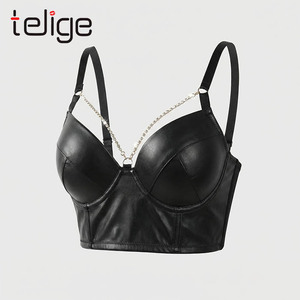 Bra Push Up Kulit Imitasi Hitam Ukuran Besar Lenceria Fajas Steampunk Gothic Wanita Bustier BodiceTops Korset Seksi Crop Top - Product Image 2