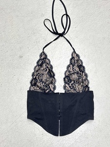 Women Black Lace Halter Corset Top <b>Zip</b> <b>Up</b> Bustier <b>Crop</b> Top Summer Clubwear Y2K Sexy Camisole - Product Image 2